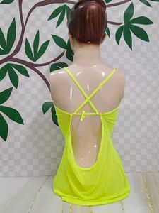 (472)Neon Yellow Ruched Tank Top