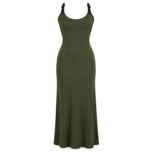 Olive Green Maxi Dress with Buckle Straps