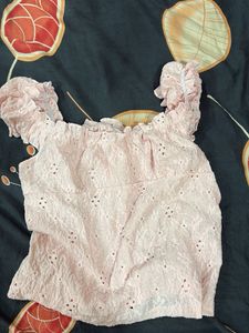 Chic Pink Eyelet Off-Shoulder Top