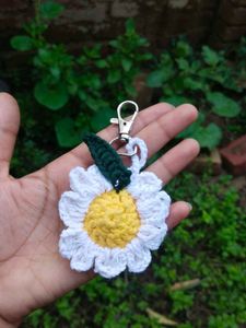 Handmade Crochet Daisy Keychain