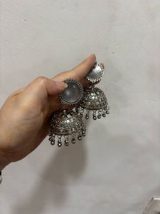 Oxidised Silver Jhumka Earrings