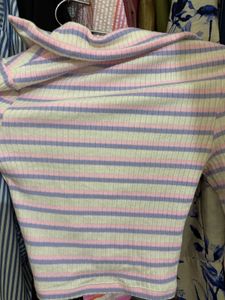 Striped Cropped Zip-Up Top