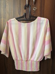 Striped Sheer top with Bow Detail