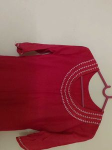 Bright Pink Kurti with Embroidered Neckline