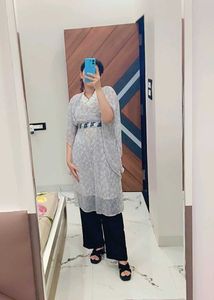 Elegant Printed Kaftan Kurta with Embellished Belt