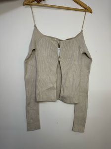 Ribbed Beige Cardigan from Pull & Bear