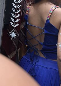 Blue Crop Top &amp; flared Plazo Set Navratri