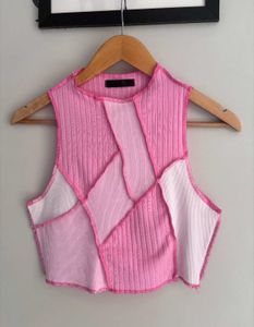 Shein Patchwork Pink Ribbed Crop tank Top