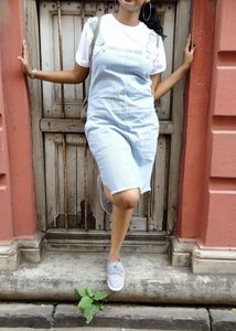 Blue Striped Pinafore Dress