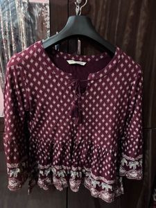 Maroon Printed Peplum Top