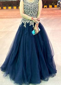 Elegant Navy Blue Embroidered Gown