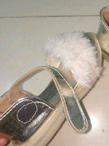 Silver Sandals with Fur Detail