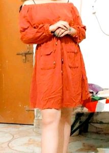 Terra Cotta Off-Shoulder Dress
