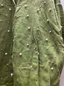 Chic Pearl Embellished Oversized Shirt
