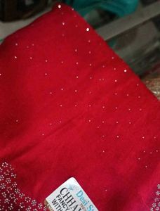 Stunning Embellished Red Saree