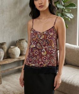 Paisley Print Camisole Top with Lace Trim