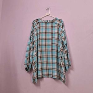👕 | Chic Blue Plaid Long Sleeve Tunic Top