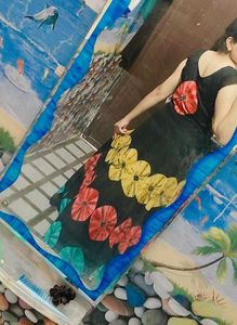 Black Ethnic Gown with Floral batic print