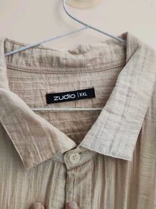 Women's Beige Textured Button-Up Shirt