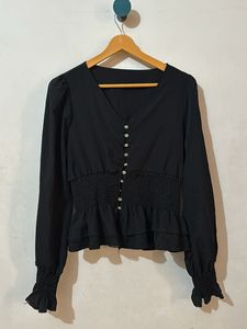 Black Button-Down Peplum Top