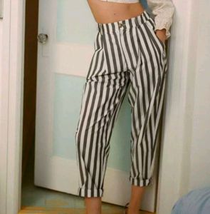 Vintage Inspired Striped Pleated High Waist Pant