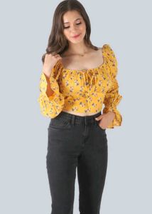 Yellow Floral Print off shoulder top