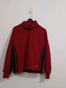 Red High Neck Stretch Sweatshirt