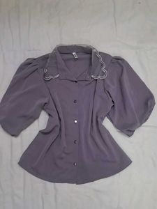 Vintage Style Purple Puff Sleeve Blouse