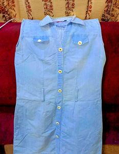 Sleeveless Woman Denim Shirt Dress