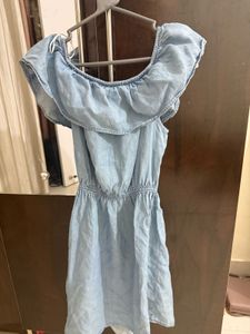 Denim Off-Shoulder Ruffle Dress