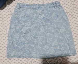 Light Wash Floral Denim Skirt