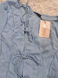 Light Blue Lace-Up Detail Top