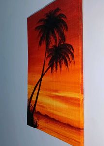 Hand–Painted Sunset Palm Tree Canvas Painting