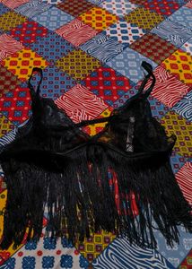 Black Lace Fringe Bralette extra large