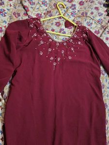 Maroon Embroidered Kurta