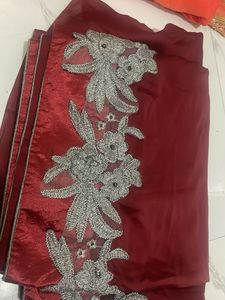 Maroon &amp; Silver Trim Fabric