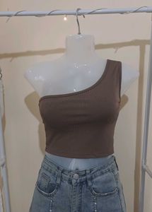 Urbanic Brown One Shoulder Crop Top