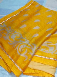 Vibrant Yellow Saree with Silver Motifs