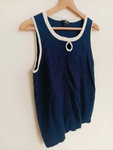 Navy Sleeveless Tank Top with White Trim