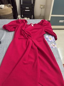 Chic Red Puff Sleeve Wrap Dress