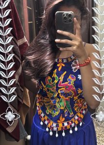 Blue Crop Top &amp; flared Plazo Set Navratri