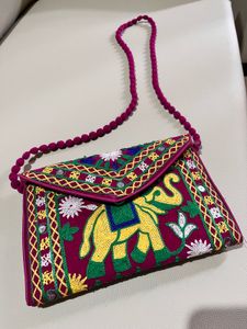 Embroidered Elephant Sling Bag