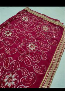 Elegant Maroon Embroidered Saree