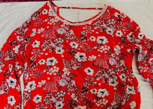 Red Floral Print Blouse