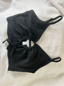 H&amp;M Black Ribbed Cutout Top