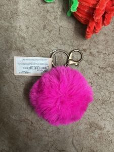 Fuzzy Pink Pom  Keychai