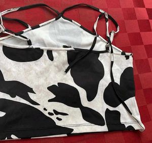 Cow Print Halter Neck Crop Top