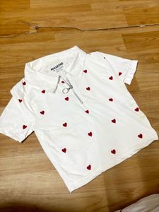 White T-Shirt with Red Hearts