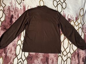 Chic Brown Long Sleeve Tie Neck Top