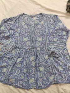 Blue Floral Print Tunic Top